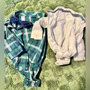 Baby boy white and plaid button down dress tops